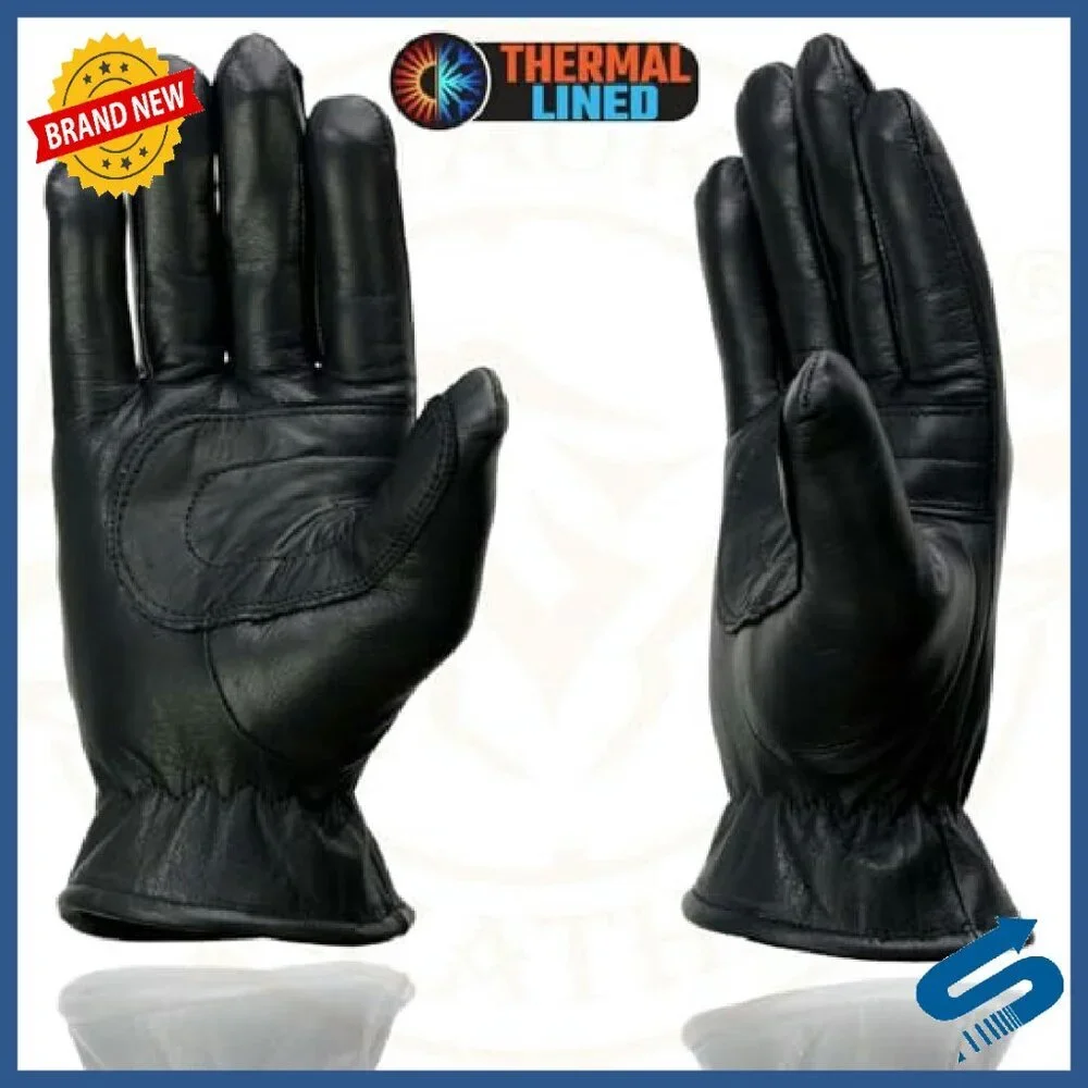 Thermal Lined Leather Motorcycle Gloves with Cinch Wrist Closure